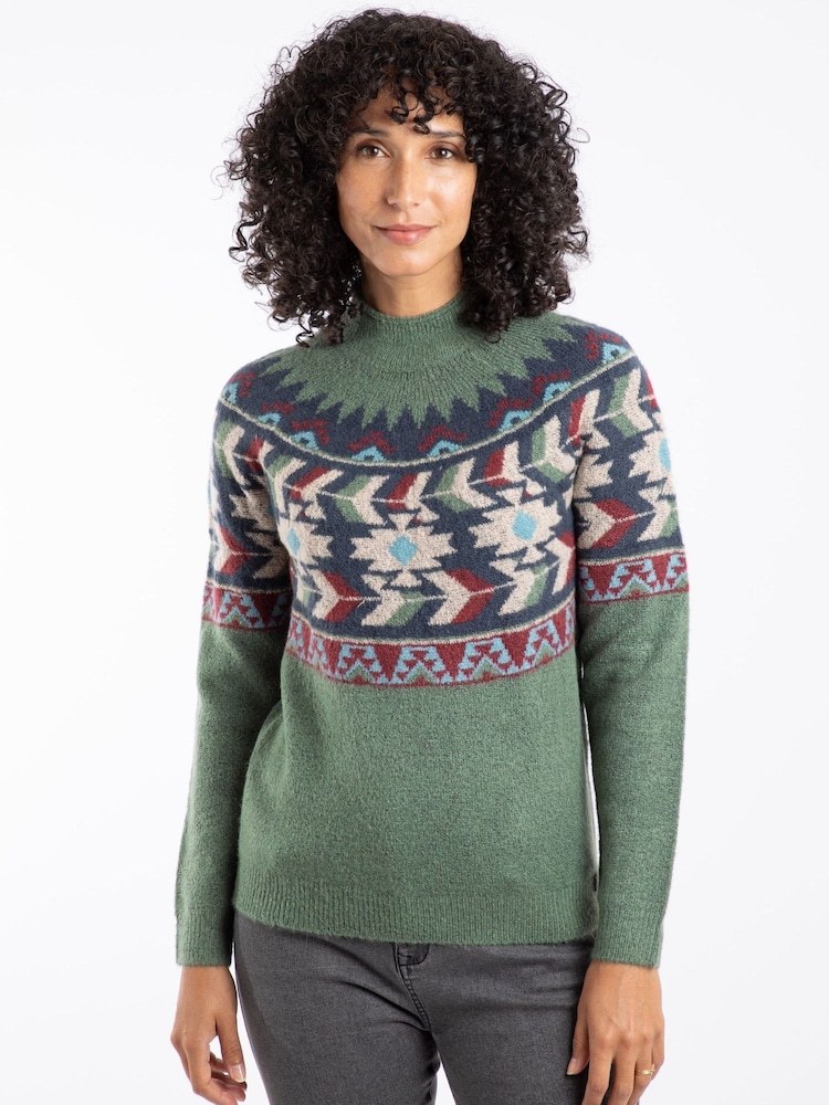 Weird Fish Green Arelia Ikat Knitted Jumper - Image 1 of 6