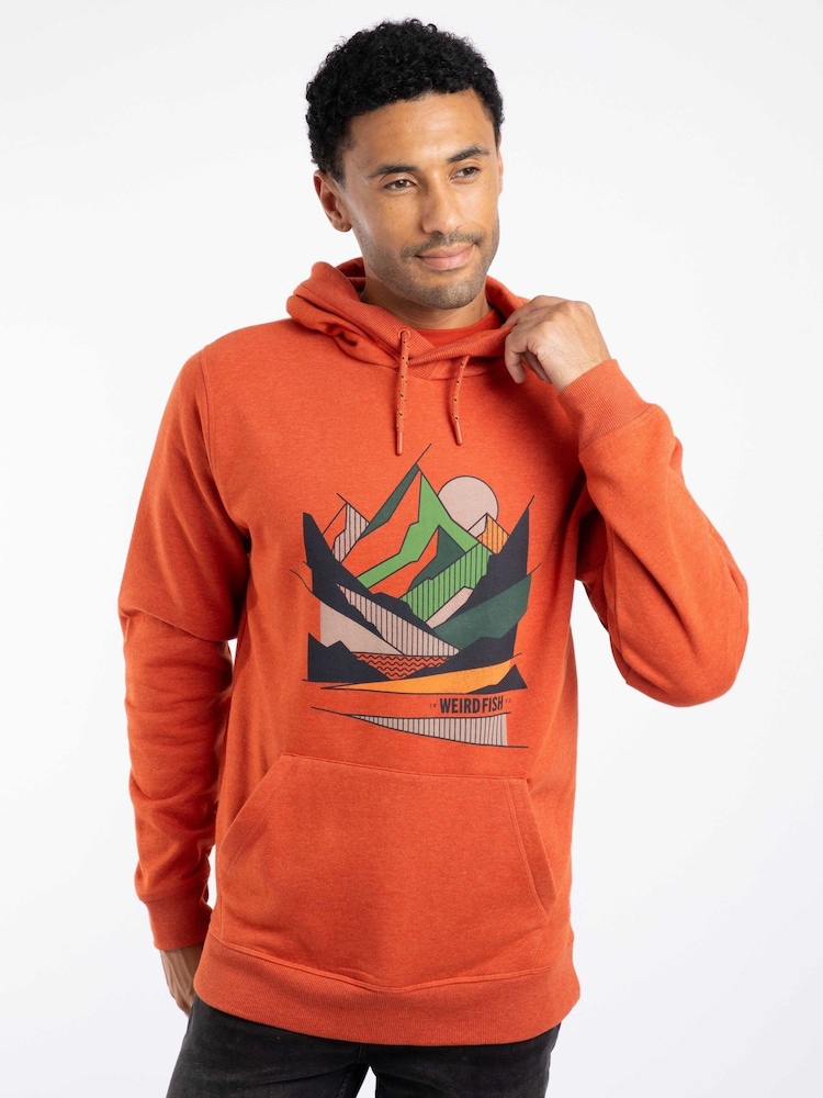 Weird Fish Orange Bryant Front Print Graphic Popover Hoodie - Image 1 of 6 Weird Fish Orange Bryant Front Print Graphic Popover Hoodie - Image 1 of 6