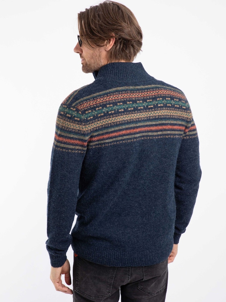 Weird Fish Aqua Blue Larner 1/4 Zip Fairisle Pattern Jumper - Image 2 of 6 Weird Fish Aqua Blue Larner 1/4 Zip Fairisle Pattern Jumper - Image 2 of 6