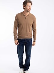 Weird Fish Brown Alden Long Sleeve Knitted Polo Shirt - Image 3 of 7