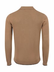 Weird Fish Brown Alden Long Sleeve Knitted Polo Shirt - Image 7 of 7