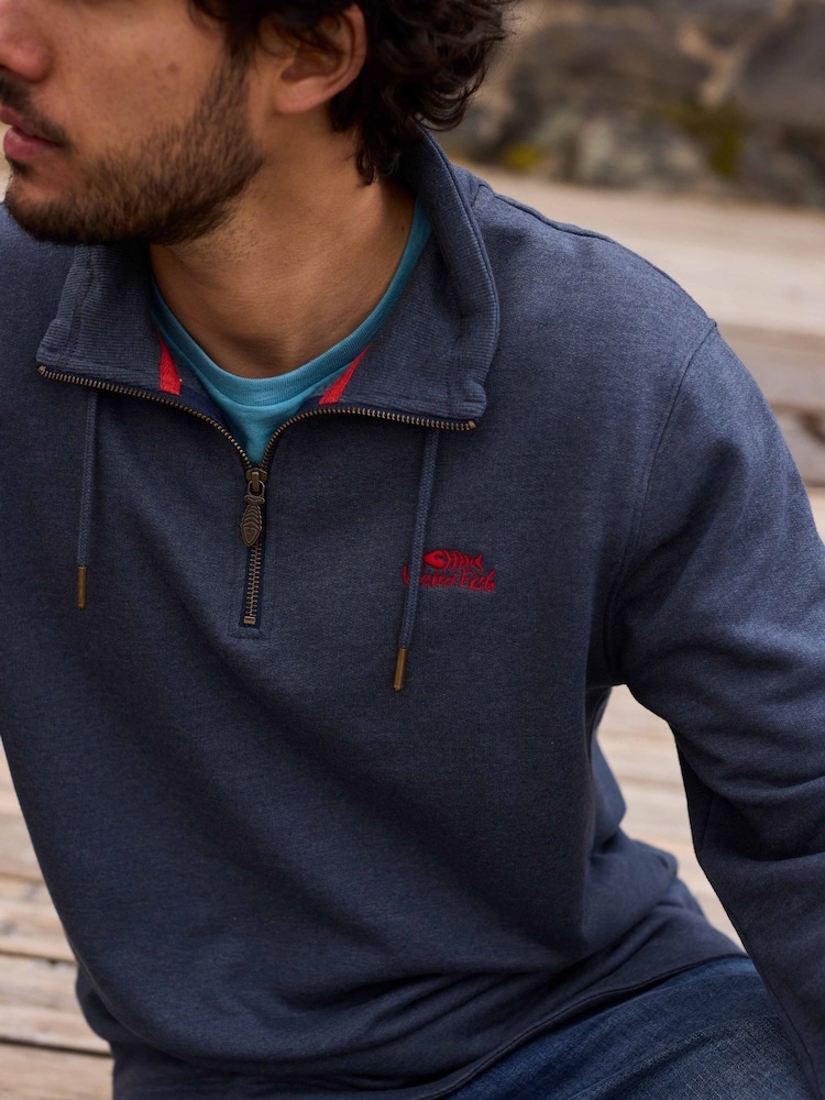 Weird Fish Blue Brampton 1/4 Zip Sweatshirt - Image 1 of 8 Weird Fish Blue Brampton 1/4 Zip Sweatshirt - Image 1 of 8