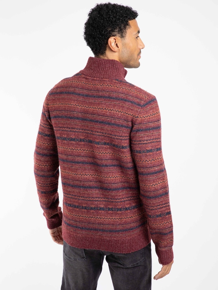 Weird Fish Red Larwill 1/4 Zip Fair Isle Pattern Jumper - Image 2 of 7 Weird Fish Red Larwill 1/4 Zip Fair Isle Pattern Jumper - Image 2 of 7