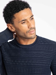 Weird Fish Blue Fahri Mixed Stitch Crew Neck Jumper - Image 3 of 7