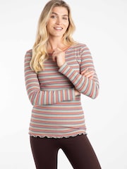 Weird Fish Red Thorne Ribbed Striped Long Sleeve Top - Image 1 of 6
