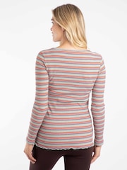 Weird Fish Red Thorne Ribbed Striped Long Sleeve Top - Image 2 of 6