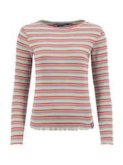 Weird Fish Red Thorne Ribbed Striped Long Sleeve Top - Image 5 of 6