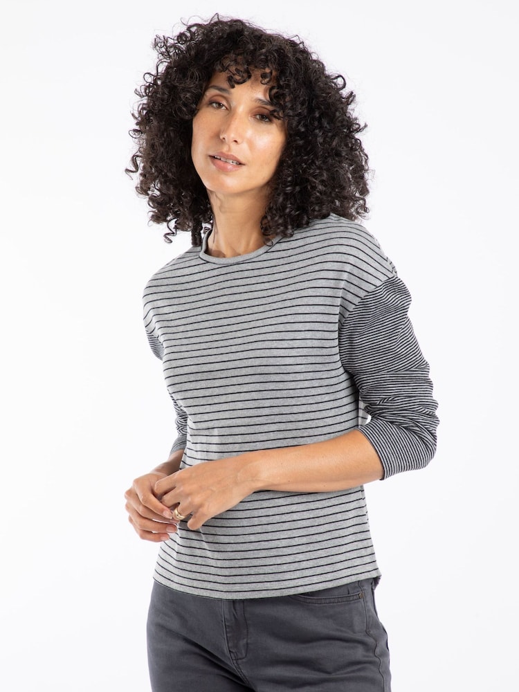Weird Fish Grey Calfee Striped Long Sleeve T-Shirt - Image 1 of 7 Weird Fish Grey Calfee Striped Long Sleeve T-Shirt - Image 1 of 7
