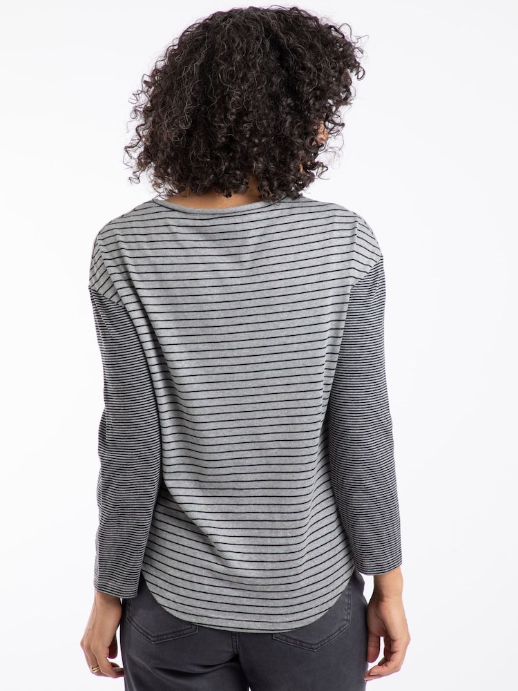 Weird Fish Grey Calfee Striped Long Sleeve T-Shirt - Image 2 of 7 Weird Fish Grey Calfee Striped Long Sleeve T-Shirt - Image 2 of 7