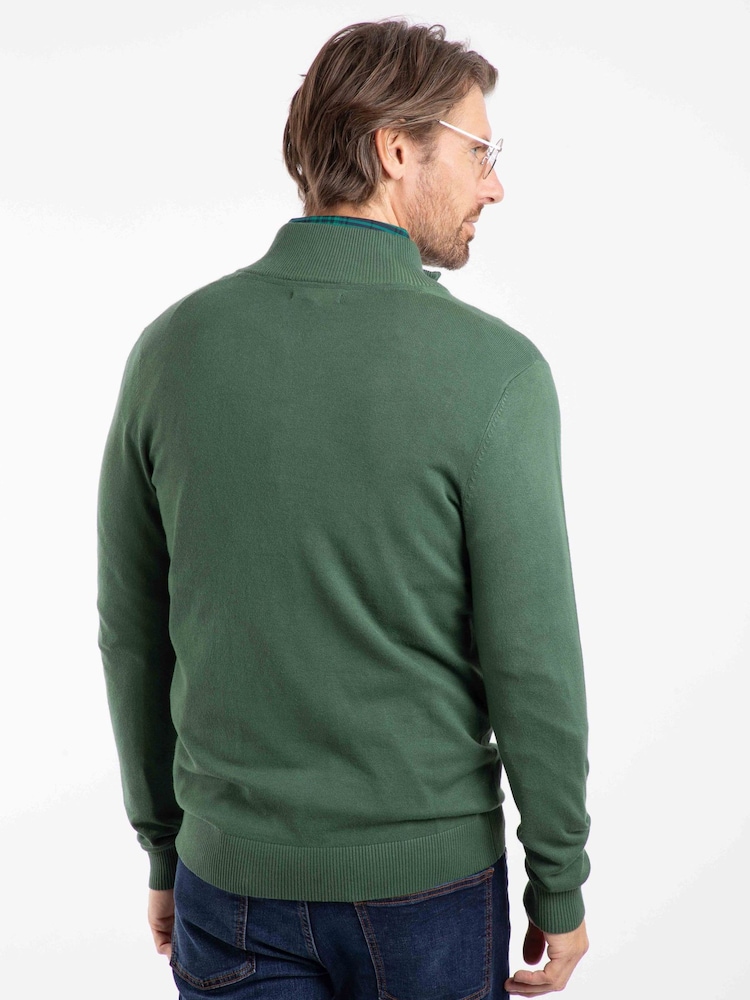 Weird Fish Green Frederick 1/4 Zip Fine Knit Jumper - Image 2 of 5