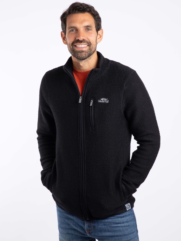 Weird Fish Black Transom Full Zip Macaroni Fleece - Image 1 of 8 Weird Fish Black Transom Full Zip Macaroni Fleece - Image 1 of 8
