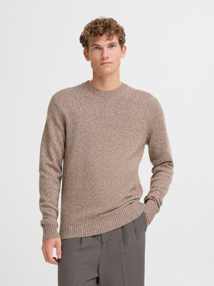 Casual Friday Brown Cfante Melange Wool Mix Knitted Jumper - Image 1 of 8 Casual Friday Brown Cfante Melange Wool Mix Knitted Jumper - Image 1 of 8