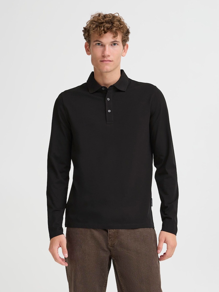 Casual Friday Black CFNILSON Jersey Long Sleeve Polo Shirt - Image 1 of 8 Casual Friday Black CFNILSON Jersey Long Sleeve Polo Shirt - Image 1 of 8