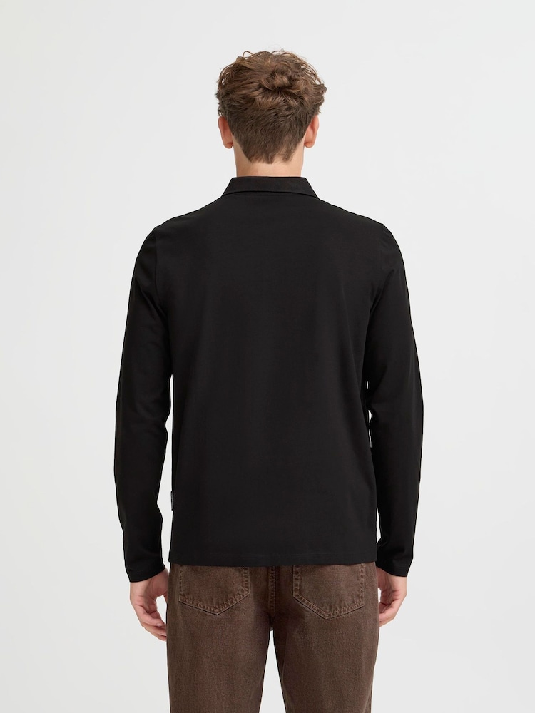 Casual Friday Black CFNILSON Jersey Long Sleeve Polo Shirt - Image 2 of 8 Casual Friday Black CFNILSON Jersey Long Sleeve Polo Shirt - Image 2 of 8