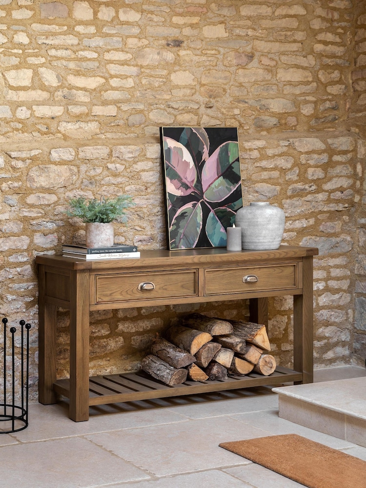 Gallery Home Natural Milton Solid Oak 2 Drawer Console Table - Image 1 of 9 Gallery Home Natural Milton Solid Oak 2 Drawer Console Table - Image 1 of 9