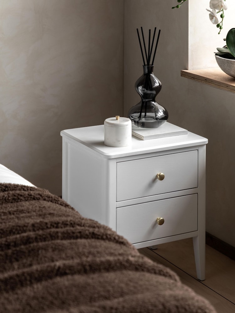 Gallery Home White Alberta Wood 2 Drawer Bedside Table - Image 1 of 8 Gallery Home White Alberta Wood 2 Drawer Bedside Table - Image 1 of 8