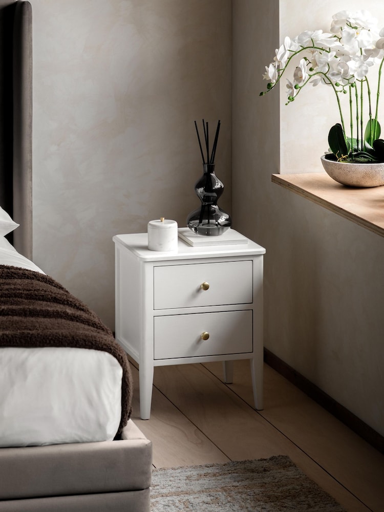 Gallery Home White Alberta Wood 2 Drawer Bedside Table - Image 2 of 8 Gallery Home White Alberta Wood 2 Drawer Bedside Table - Image 2 of 8