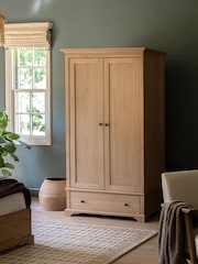 Gallery Home Natural Clayton Solid Oak 2 Door 1 Drawer Wardrobe - Image 1 of 10