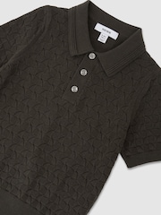 Reiss Dark Sage Boston Cotton Pointelle-Knit Polo Shirt - Image 3 of 3