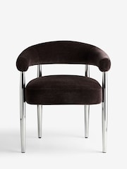 Set of 2 Relaxed Chenille Chocolate Brown Chrome Metal Leg Arm Aire Dining Chairs - Image 1 of 5
