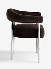 Set of 2 Relaxed Chenille Chocolate Brown Chrome Metal Leg Arm Aire Dining Chairs - Image 3 of 5