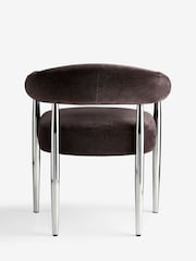 Set of 2 Relaxed Chenille Chocolate Brown Chrome Metal Leg Arm Aire Dining Chairs - Image 4 of 5