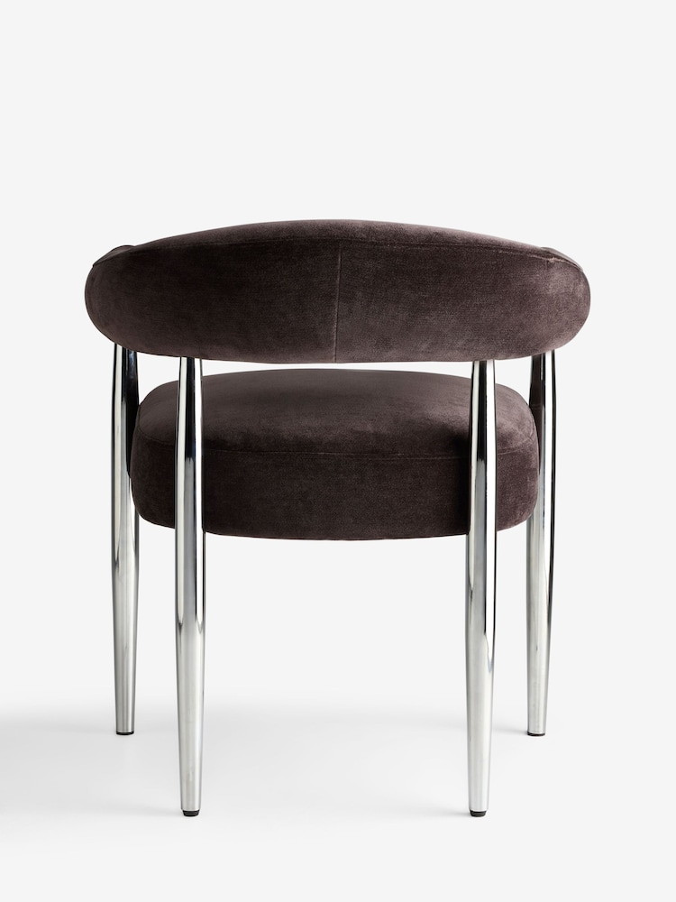 Set of 2 Relaxed Chenille Chocolate Brown Chrome Metal Leg Arm Aire Dining Chairs - Image 7 of 7 Set of 2 Relaxed Chenille Chocolate Brown Chrome Metal Leg Arm Aire Dining Chairs - Image 7 of 7