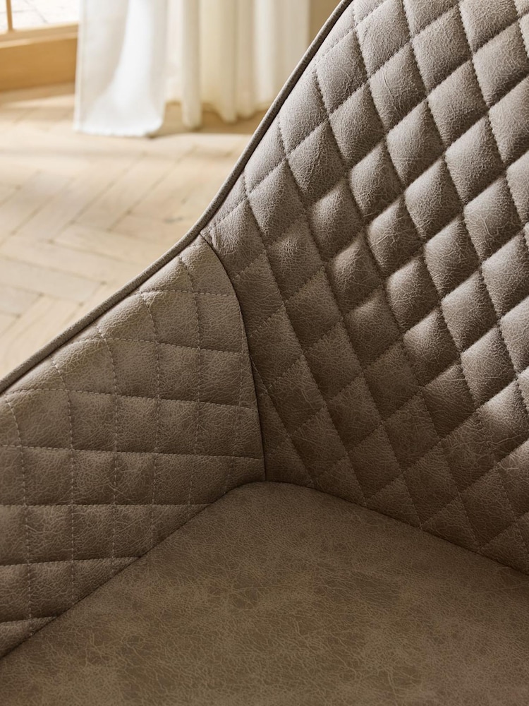 Set of 2 Monza Faux Leather Mink Brown Mid Wood Leg Hamilton Arm Quilted Dining Chairs - Image 2 of 10 Set of 2 Monza Faux Leather Mink Brown Mid Wood Leg Hamilton Arm Quilted Dining Chairs - Image 2 of 10