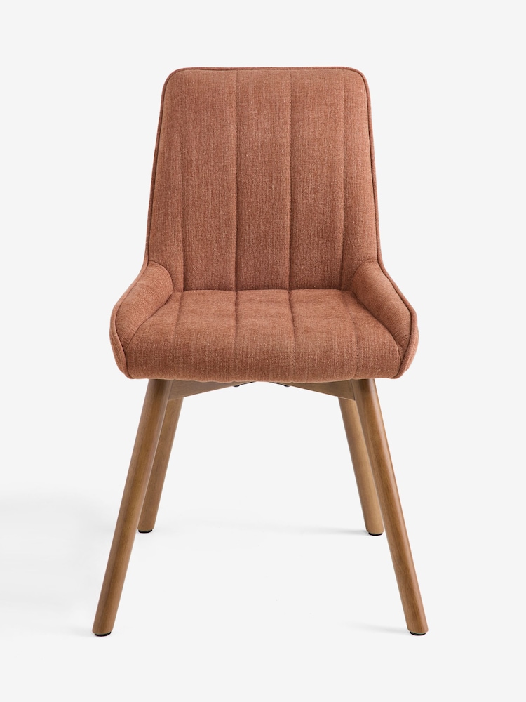 Set of 2 Relaxed Linen Look Light Rust Brown Mid Wood Leg Hamilton Non Arm Quilted Dining Chairs - Image 2 of 8 Set of 2 Relaxed Linen Look Light Rust Brown Mid Wood Leg Hamilton Non Arm Quilted Dining Chairs - Image 2 of 8
