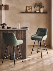 Arona Faux Leather Khaki Green Hamilton Swivel Bar Stool - Image 1 of 6