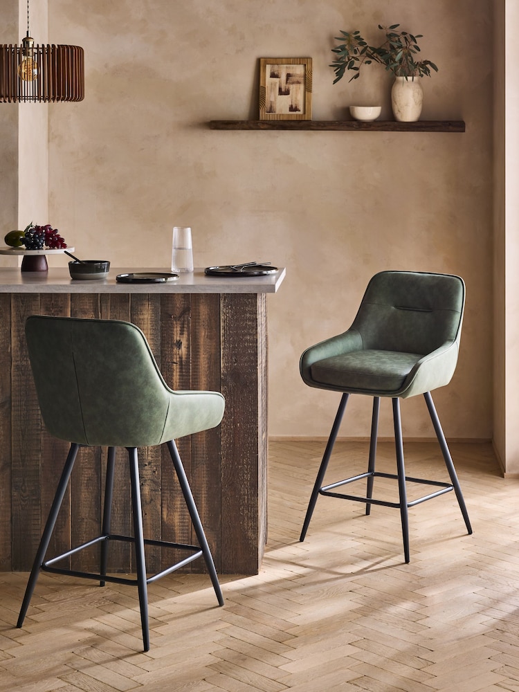 Arona Faux Leather Khaki Green Hamilton Swivel Bar Stool - Image 1 of 6