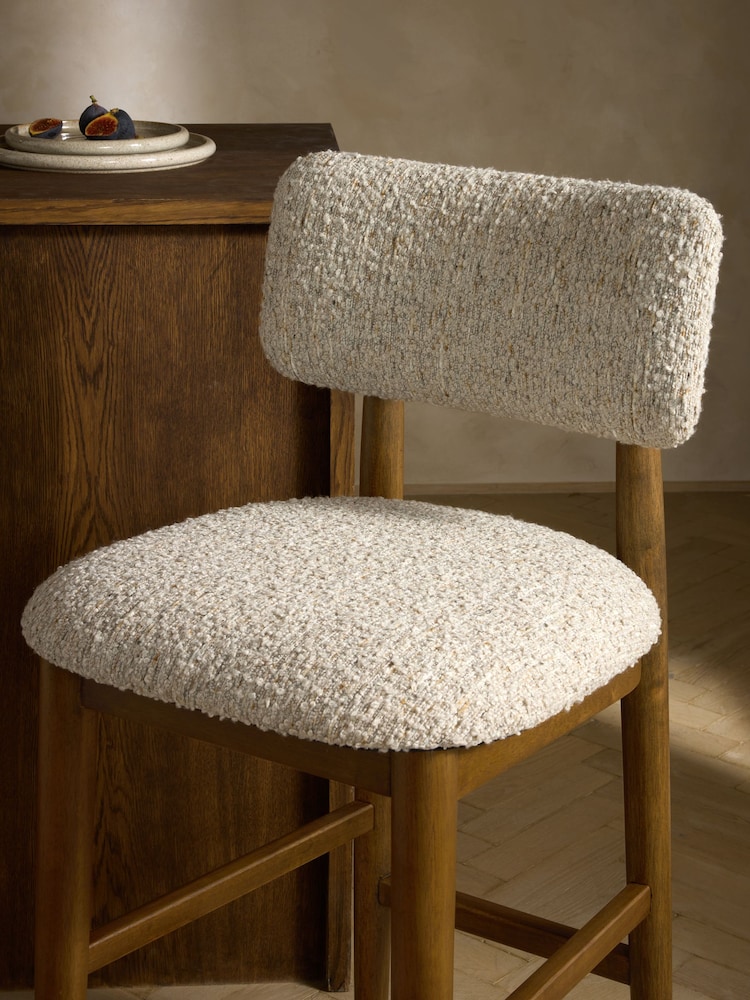 Tweedy Boucle Mink Brown Dark Wood Leg Wrenley Bar Stool - Image 2 of 8 Tweedy Boucle Mink Brown Dark Wood Leg Wrenley Bar Stool - Image 2 of 8