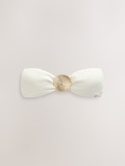 Cream Crinkle Texture Hardware Bandeau Bikini Top - Image 6 of 8
