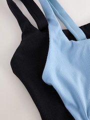 Blau/Schwarz Rippmaterial - Square Neck Swimsuit 2 Pack - Bild 8 von 10