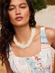 Cream/Blue Map Print - Scoop Square Neck Swimsuit - Attēls 3 no 7