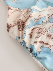 Cream/Blue Map Print Scoop Square Neck Swimsuit - Image 8 of 9