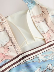 Cream/Blue Map Print Scoop Square Neck Swimsuit - Image 9 of 9