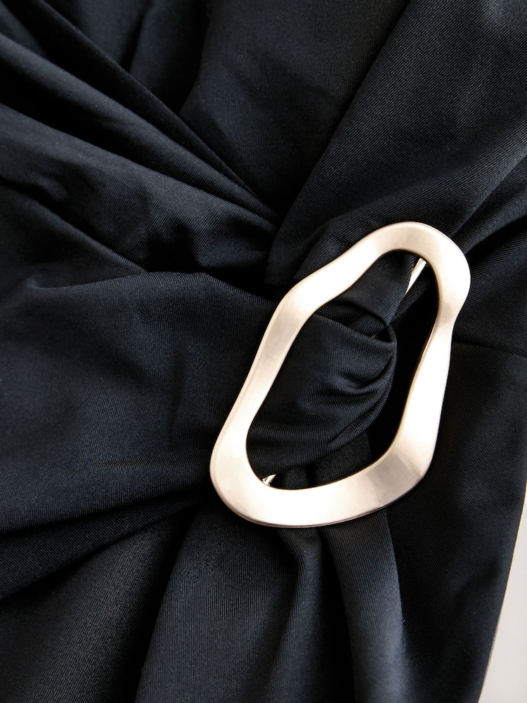 Black/Gold Hardware Twist Scoop Tummy Control Swimsuit - Image 2 of 3