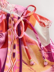 Magenta Pink Palm Ruched Side Tummy Shaping Control Swimsuit - Image 2 of 3