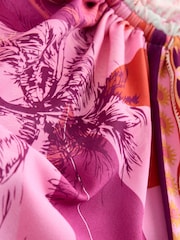 Magenta Pink Palm Ruched Side Tummy Shaping Control Swimsuit - Image 3 of 3