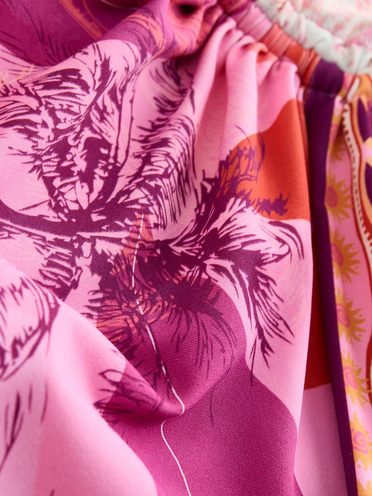 Magenta Pink Palm Ruched Side Tummy Shaping Control Swimsuit - Image 7 of 7