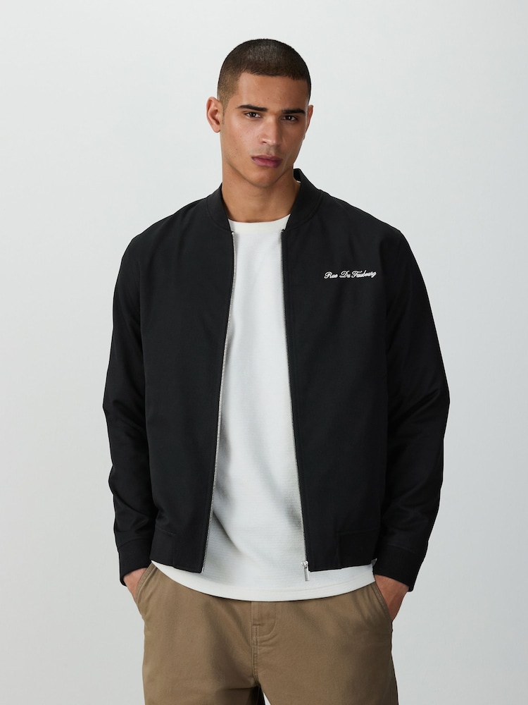 Black Embroidered Smart Bomber Jacket - Image 1 of 11