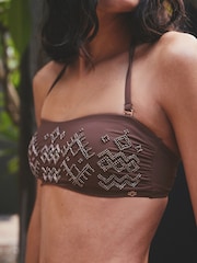 Chocolate Brown Bandeau Beaded Embellished Bandeau Bikini Top - Image 5 of 8