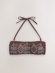 Chocolate Brown Bandeau Beaded Embellished Bandeau Bikini Top - Image 6 of 8