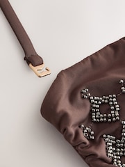Chocolate Brown Bandeau Beaded Embellished Bandeau Bikini Top - Image 8 of 8