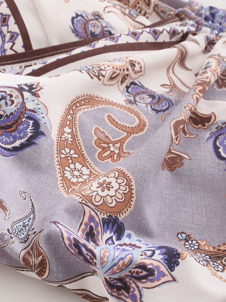 Cream/Blue Paisley Ruched Side Tummy Shaping Control Swimsuit - Image 9 of 9
