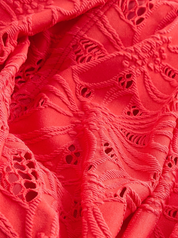 Red Broderie Shaping Tummy Control Swimsuit - Image 2 of 3