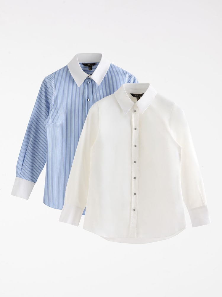 Lipsy BlueWhite Poplin Shirt 2 Pack - Image 1 of 5