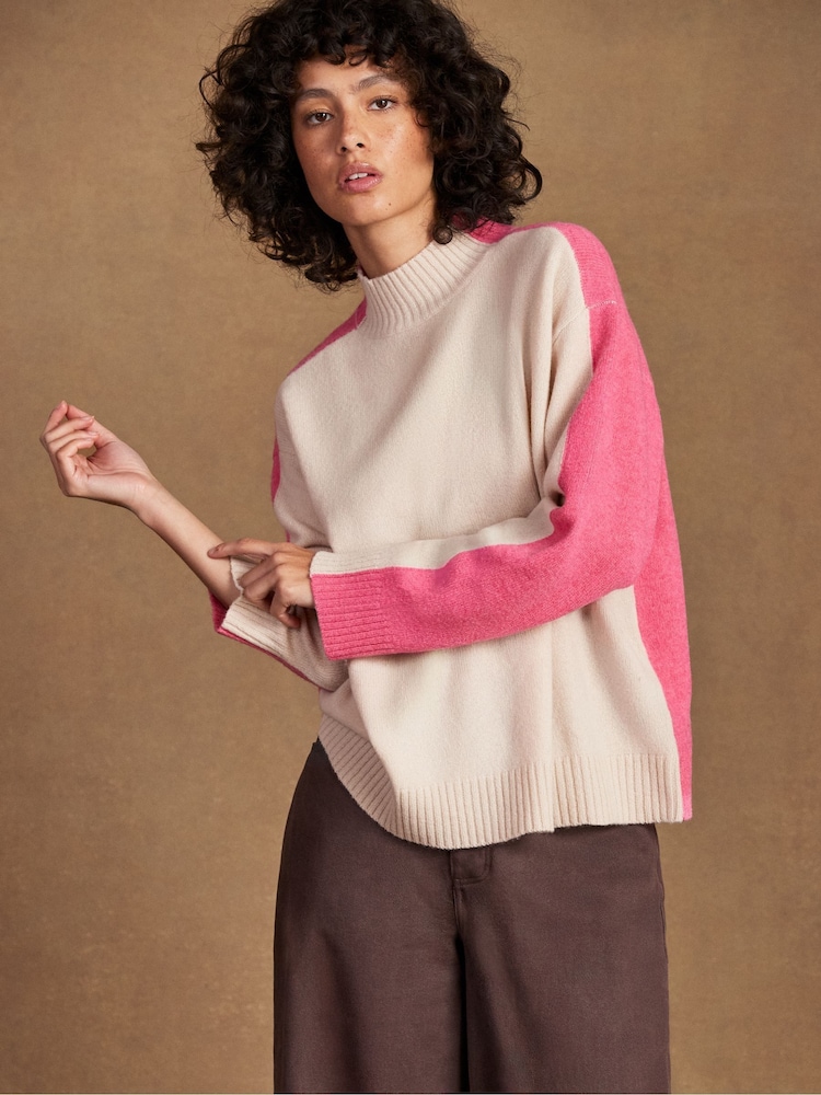 Ro&Zo Pink Colour Block Wool Jumper - Image 1 of 5