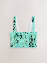 Aqua Green/Lime Animal Shirred Bandeau Bikini Top - Image 1 of 3